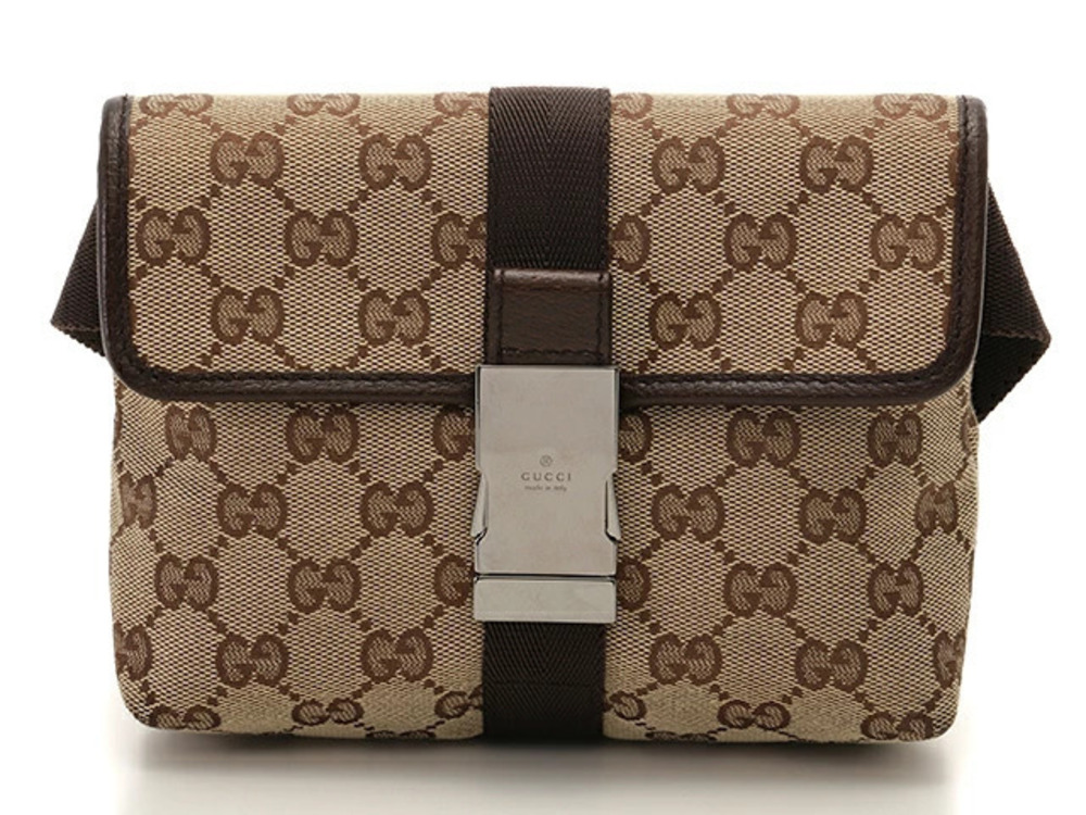 Gucci GG Canvas Waist Belt Bag Beige Cream Brown Calfskin